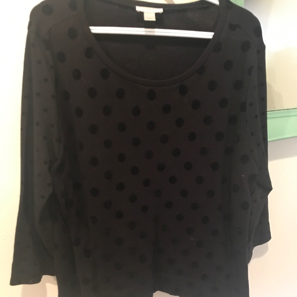 LOFT black polka dot 3/4 length shirt